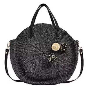 Zara Basic Round Black Straw Bag